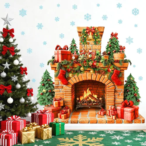 Vista 9 de Calcomanías de Pared Grandes para Chimenea Removibles Calcomanías de Pared de Navidad Despegar y Pegar Calcomanía Mural de Chimenea Árbol