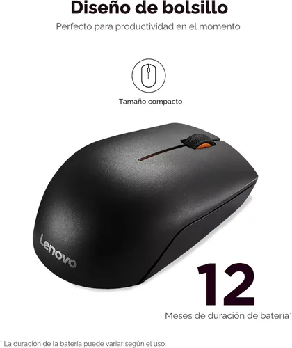 Vista 3 de Ratón inalámbrico Lenovo 300 – Ratón de computadora para PC, portátil con Windows – Diseño ambidiestro – Receptor Nano USB de 2.4 GHz – 12 meses