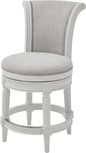 Vista 4 de New Ridge Home Goods Chapman Taburetes de bar giratorios de madera de 26 pulgadas, con respaldo alto, color blanco alabastro