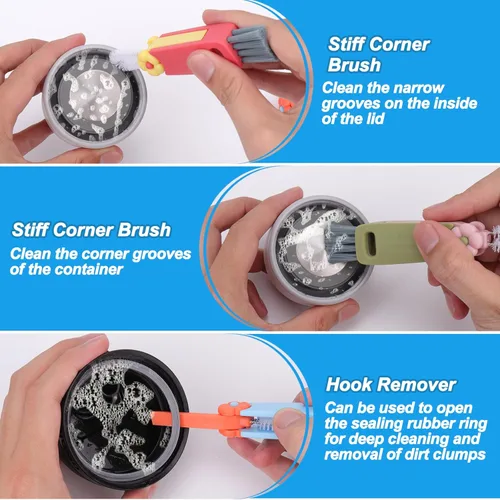 Vista 5 de XANGNIER Juego de cepillos de limpieza 3 en 1, cepillo multifuncional para limpiar la tapa de la botella de agua, paquete de 3 herramientas