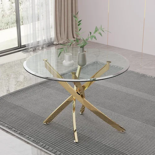 Vista 92 de Mesa de comedor redonda de 36 pulgadas para 4, mesas de cocina y comedor de cristal, moderna mesa de comedor circular con mesa de vidrio templado