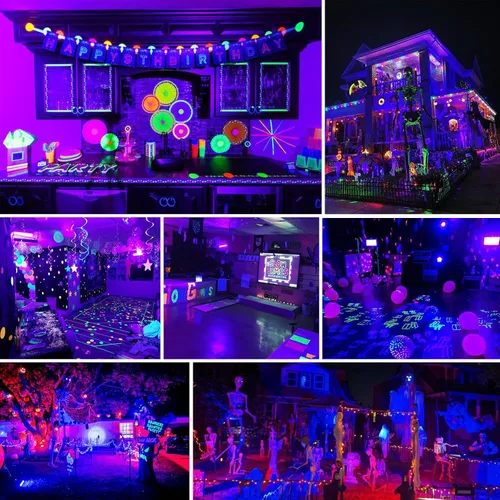 Vista 7 de Paquete de 2 luces negras de 100 W, luz negra LED con enchufe e interruptor de EE. UU., luces negras para brillar, sin fiesta, Halloween, pintura