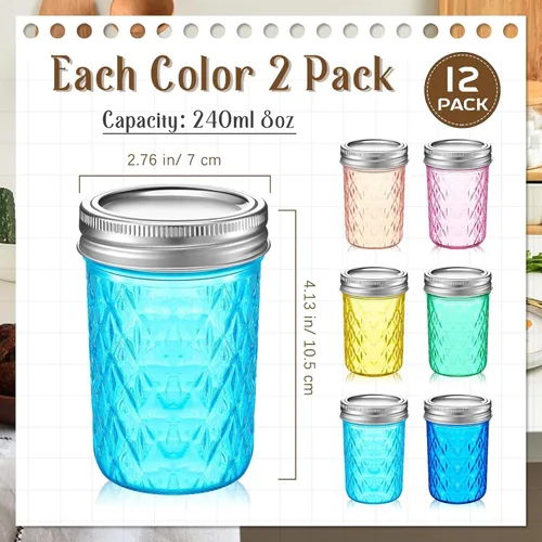 Vista 2 de Zhehao 12 tarros Mason de 8 onzas con tapas regulares, mini tarros de gelatina de miel para bodas, regalos de ducha, proyectos de bricolaje, velas