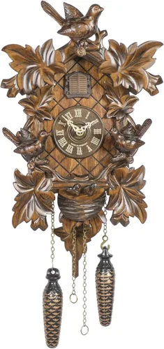 Trenkle Reloj de cuco de cuarzo 6 hojas, 3 pájaros, nido, con música