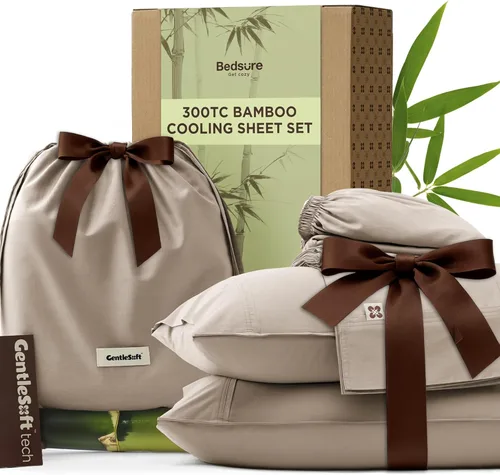 Vista 10 de Bedsure Sábanas Refrescantes Tamaño Queen, Rayón Derivado de Bambú y Mezcla de Algodón, GentleSoft, Transpirables, Juego de Sábanas Queen, Bolsillo