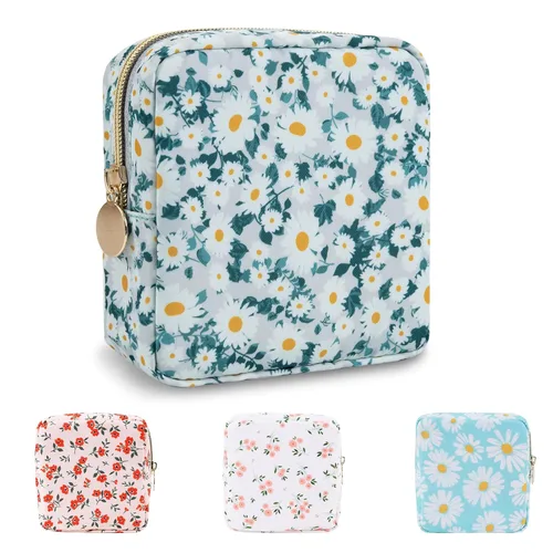 UIXIZQ Mini bolsa de maquillaje floral impermeable para bolso, bolsa de viaje de cosméticos de flores de nailon, pequeña bolsa organizadora de
