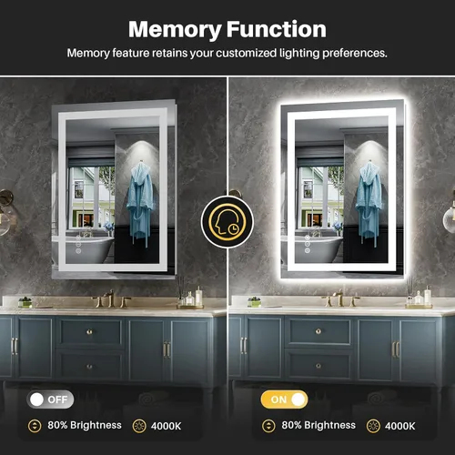 Vista 6 de Briivue Espejo de baño LED de 20 x 28 pulgadas con luces, retroiluminado y frontal iluminado, espejo de tocador de baño con luz antiniebla