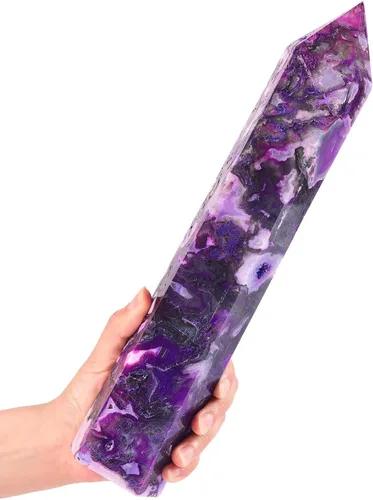 Vista 10 de AMOYSTONE Torre de obelisco de cristal curativo extra grande de aventurina azul con punta de cristal, decoración Reiki 1-1.2 KG