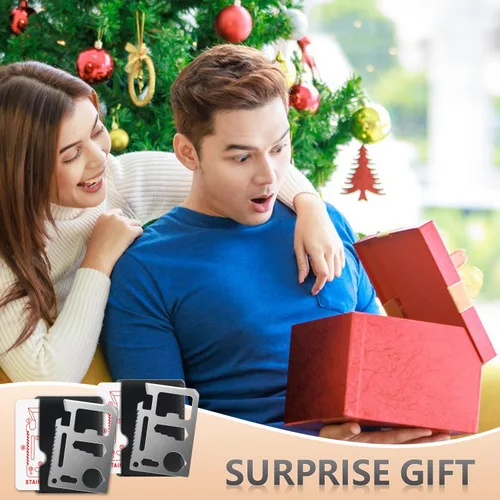 Vista 7 de Multiherramienta de tarjeta de crédito 11 en 1 para hombres, paquete de 10 herramientas de bolsillo de supervivencia, abridor de botellas de acero