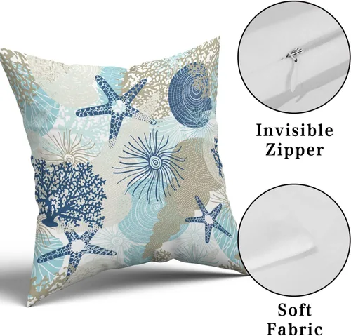 Vista 7 de Kawani Fundas de almohada náuticas costeras 18x18 en fundas de almohada decorativas para sofá con temática de playa y océano, juego de 2 almohadas