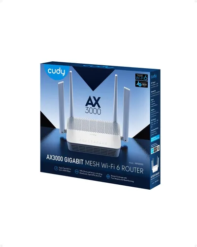 Vista 9 de Cudy WR3000S AX3000 Router de malla WiFi 6 de doble banda, 5 puertos Gigabit Ethernet RJ45, 4 antenas, MU-MIMO, OpenVPN, Wireguard, Zerotier, Ipsec