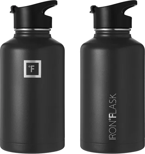 Vista 5 de IRON FLASK - Botella deportiva de 14, 18, 22, 32, 40, 64 o 128 onzas, 3 tapas (boquilla), acero inoxidable aislado al vacío, doble pared moderna