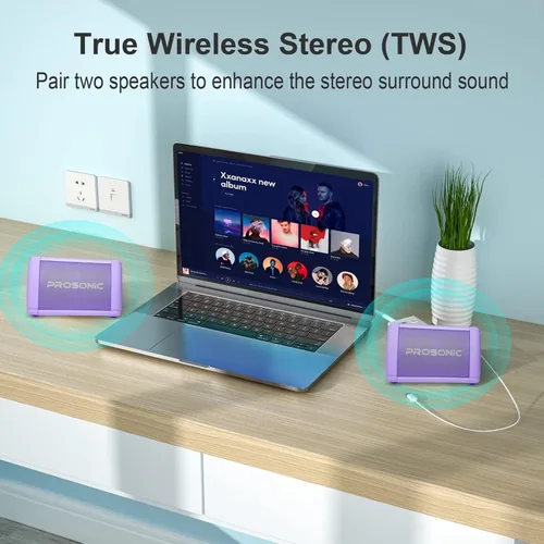 Vista 4 de Prosonic BT3 - Altavoz Bluetooth inalámbrico portátil con sonido estéreo de 10 W y refuerzo de graves - Sonido rico y graves intensos - Bluetooth