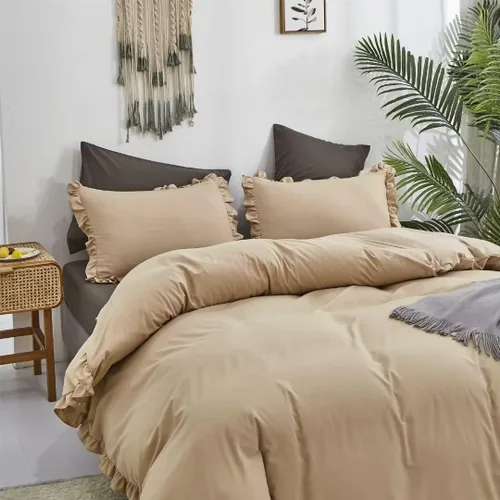 Vista 147 de CLOTHKNOW Juego de edredón de 3 piezas a cuadros color beige óxido, tamaño Full, juego de ropa de cama de cuadros edredón terracota con 2 fundas