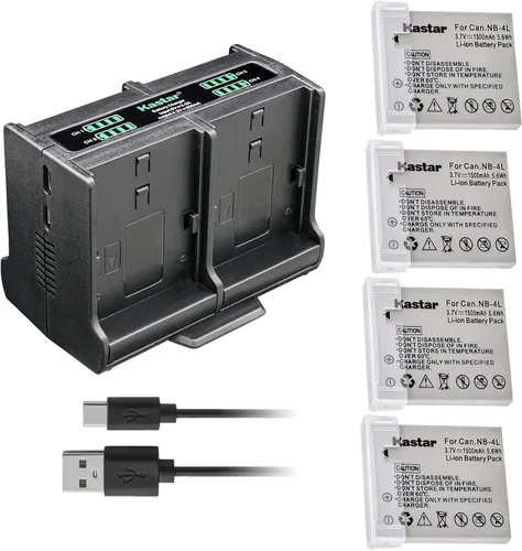 Vista 8 de Kastar Cargador de batería cuádruple compatible con cámaras digitales Canon PowerShot SD30, SD40, SD200, SD300, SD400, SD430, SD450, SD600, SD630