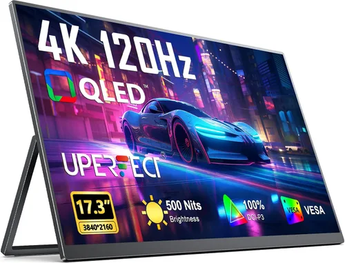 UPERFECT Monitor portátil 4K 120HZ QLED de 17.3 pulgadas | Monitor de juegos de 0.1 ms, 500 Nits | 3840 * 2160 UHD | 100% DCI-P3 | USB-C y HDMI |