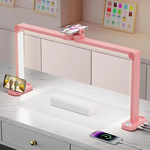 Vista 10 de iVict Lámpara de Escritorio para Uñas, Luz Técnica para Uñas de 34" con Soporte para Teléfono, Brillo Ajustable 0-100%, Temperatura de Color LED