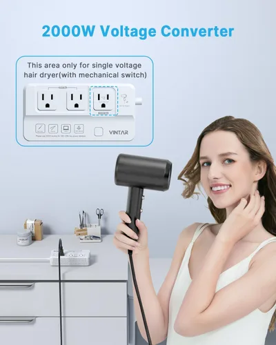 Vista 2 de VINTAR 2000W 220V a 110V Convertidor de voltaje para secadores de pelo/rizadores 7 in 1 Universal Travel Adapter, 4 USB Ports(2 USB C), Step Down