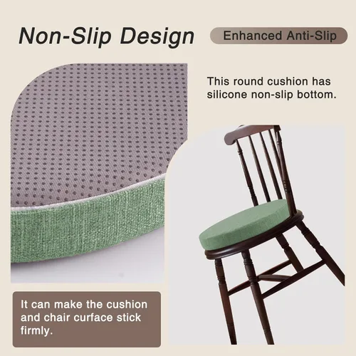 Vista 4 de OVOV Cojines redondos antideslizantes para sillas de comedor de 16 pulgadas Verde salvia