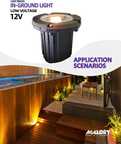 Vista 3 de MALORY Luces de Paisaje de Bajo Voltaje, (4.6''A) Cubierta Superior de Latón 12V Luces Empotradas en el Suelo para Exteriores, Iluminación LED