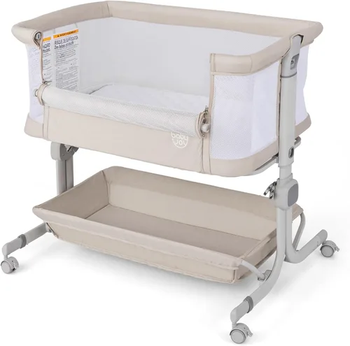 BABY JOY Moisés, cuna de noche con altura ajustable de 6 niveles, estante de almacenamiento, ruedas, colchón y bolsa de transporte para un sueño