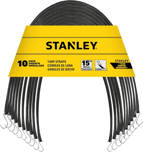 Vista 15 de STANLEY S300421 - Cuerdas elásticas de goma negras de 21 pulgadas para todo tipo de clima con ganchos en S para asegurar lonas, transportador