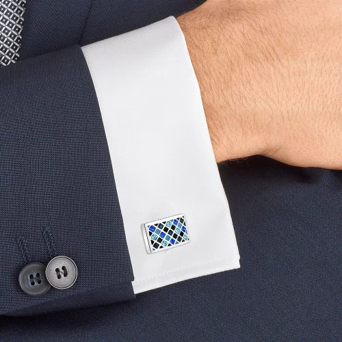 Vista 2 de Mr.Van Elegant Swarovski Crystal Cufflinks Blue Glimmering Cuff Links Set Wedding for Him