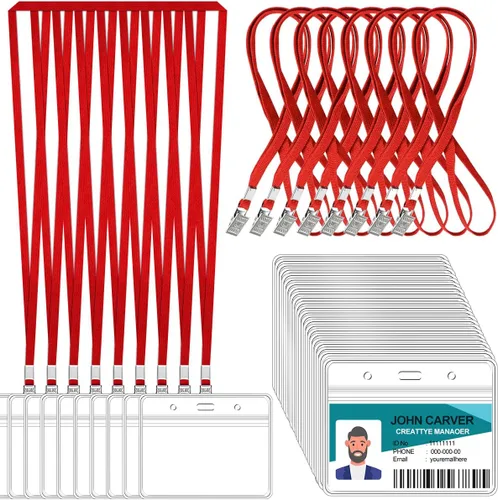 Vista 8 de Tarjeta de identificación horizontal transparente y cordón, cordones reutilizables para soporte de tarjeta de identificación, soporte para placa