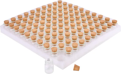 MaxMau 100 Count Small Glass Bottles with Corks,5ml Tiny Vials Clear Mini Jars Wooden Stopper for Art Crafts Storage Party Decoration Wedding Favors