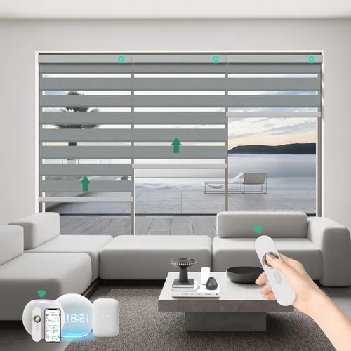 Vista 20 de Persianas motorizadas de cebra con control remoto, funcionan con HomeKit Alexa, cortinas eléctricas automáticas para ventanas, 60% opacas, filtro