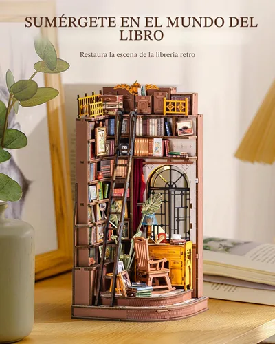Vista 4 de Rolife Kit de rincón de libros para bricolaje, estudio de esquina silenciosa, rompecabezas 3D, decoración creativa británica para adultos, kits