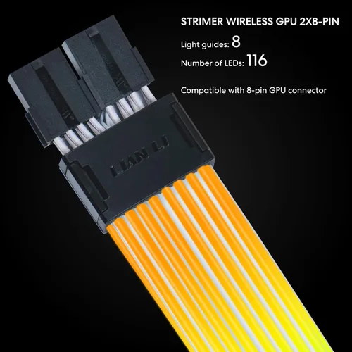 Vista 4 de Lian Li Strimer Wireless 8 Pin (PW8-1W) - Addressable RGB Power Extension Cable - 2.4 GHz Wireless Control with 382mm; 15.03 Inch Length - LED Strip