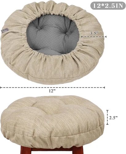 Vista 2 de baibu Fundas de taburete redondas, súper suaves y redondas, fundas de cojín de asiento para taburete de bar, solo un cojín (beige, 12 pulgadas)