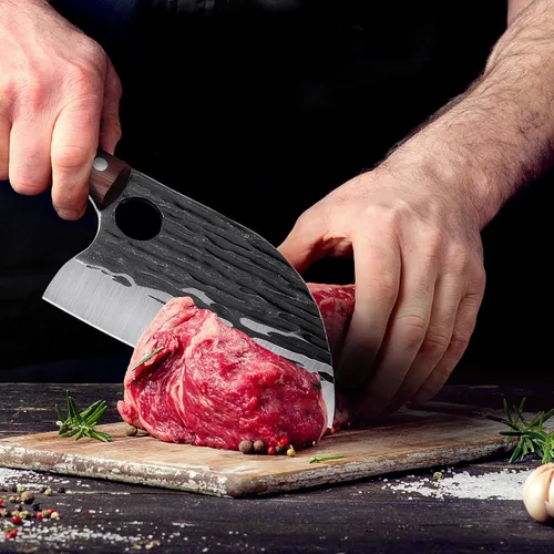 Vista 2 de Cuchillo de chef serbio con cuchillo de carnicero para cortar carne, cocina, cocinar al aire libre, barbacoa, camping, caza, regalo para hombres