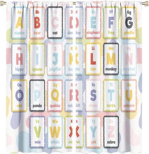 Vista 23 de BAEKJIN Cortinas opacas con bolsillo para barra de barra de conocimiento del alfabeto, para biblioteca escolar, 2 paneles, decoración del hogar, 42