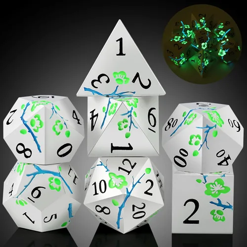 Vista 31 de DNDND - Dados de diseño antiguo, 7 dados de metal de latón con caja de metal para juegos de mesa como Dungeons and Dragons
