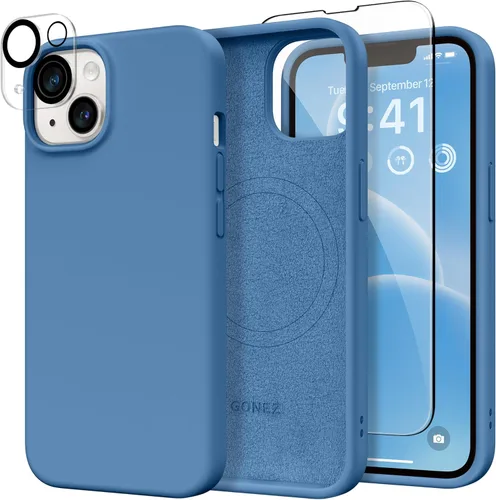 Vista 1822 de GONEZ Funda magnética para iPhone 14, compatible con Magsafe, con protector de pantalla + protector de cámara, forro de microfibra antiarañazos