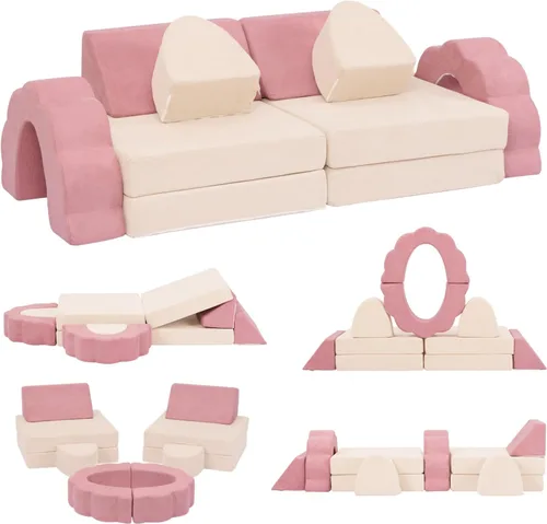 Vista 7 de LOAOL Sofá de Juego para Niños 10 Piezas, Sofá de Juego Modular para Niños, Sofá de Espuma Multifuncional para Niños Pequeños, Sofá de Juego