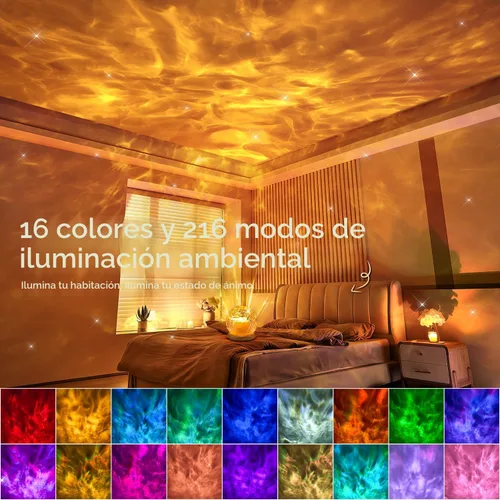 Vista 2 de Mubarek Proyector de luz de cristal, 216 modos de iluminación ambiental para dormitorio, control remoto y USB, luces de habitación para dormitorio