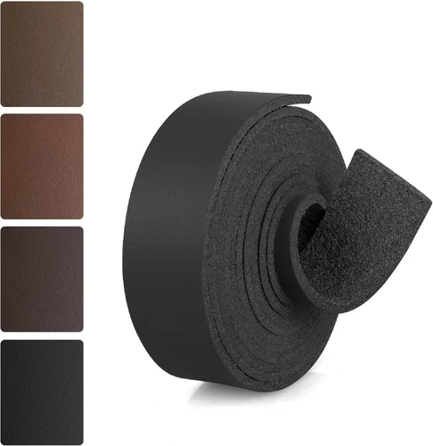Vista 15 de JinRuiKJ Correa de cuero de grano superior – 1/2 pulgada de ancho 72 pulgadas de largo, tiras de cuero negro – muy adecuada para proyectos de arte