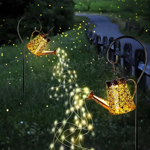 Vista 6 de Luces solares para regadera de jardín con luces en cascada, paquete de 2 linternas colgantes al aire libre para decoración de jardín, regalos
