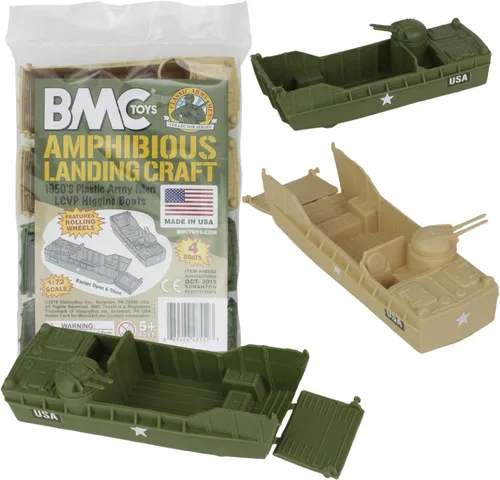 BMC Classic Marx Landing Craft - 4 unidades de vehículos militares de plástico verde marrón contra OD para hombres