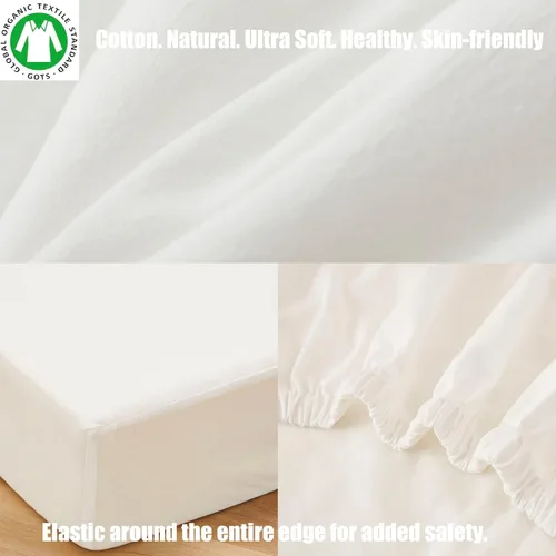 Vista 3 de Brandream Juego de ropa de cama para cuna para bebé, niña, niño, 100% algodón, 6 piezas, género, neutro, bohemio, color sólido, blanco, casa