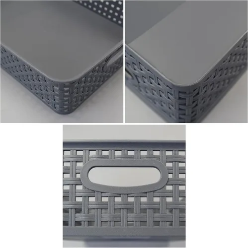 Vista 4 de 4 paquetes de bandeja de almacenamiento de plástico, cesta de papel poco profunda, gris Gris plano