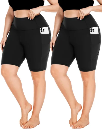 FULLSOFT Pantalones cortos de ciclismo de talla grande para mujer, cintura alta, talla XL, 4X, control de abdomen, con bolsillos, pantalones cortos