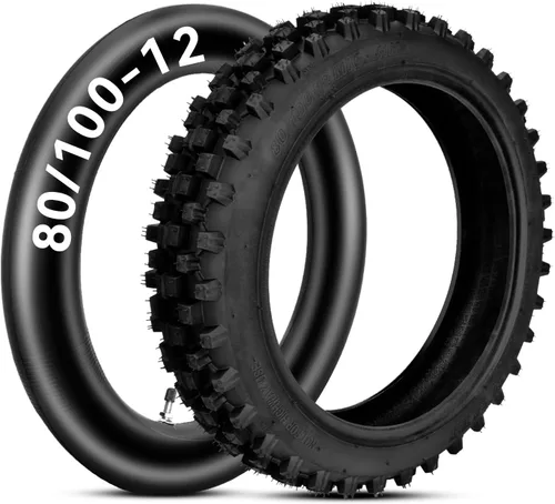 HIAORS Neumático trasero y tubo interior 3.00-12 80/100-12 para moto de cross compatible con 90cc 110cc 125cc XR70 CRF70 PW80 TTR90 TTR110 KX65