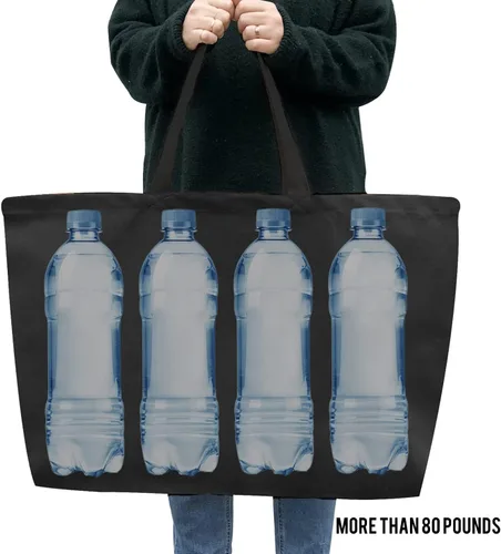 Vista 5 de Bolsa de lona grande, extra grande, para compras, playa, reutilizable, más grande, bolsa sólida lisa de 28 x 8 x 16 pulgadas