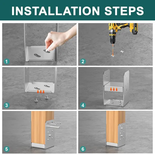 Vista 5 de SPACEEUP Base de poste de 4 x 4, 2 unidades, anclaje interno de poste de 3.5 x 3.5 pulgadas, base de poste ajustable de acero inoxidable para poste