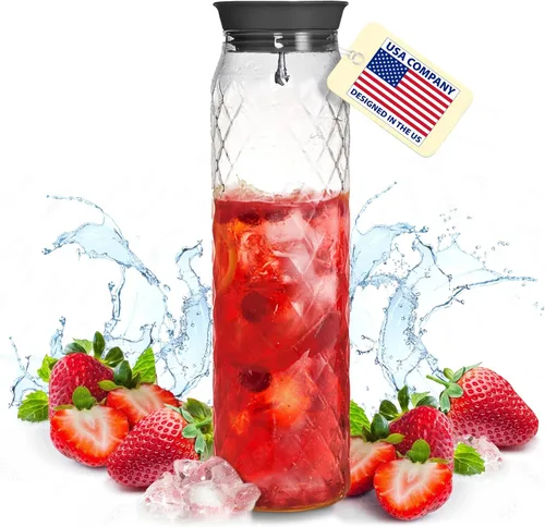 Jarra de vidrio - 1.2 litros / 41 oz, vidrio de borosilicato - Jarra de agua con tapa - para bebidas frías/calientes - Jarra de leche - Jarra de té
