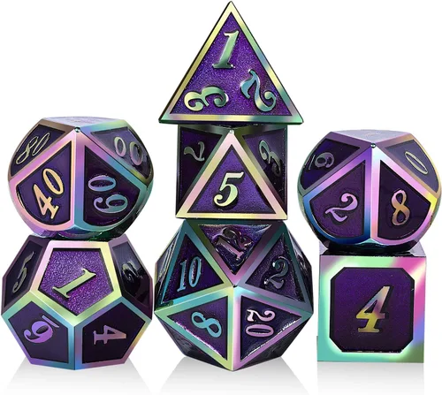 Vista 19 de DNDND - Dados de diseño antiguo, 7 dados de metal de latón con caja de metal para juegos de mesa como Dungeons and Dragons